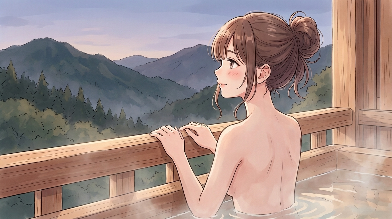 単純温泉の露天風呂を楽しむこはる